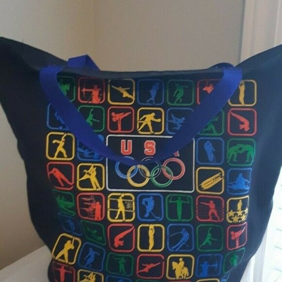 VTG USA OLYMPICS colorful all purpose tote bag canvas cotton black multi sport - Picture 4 of 6